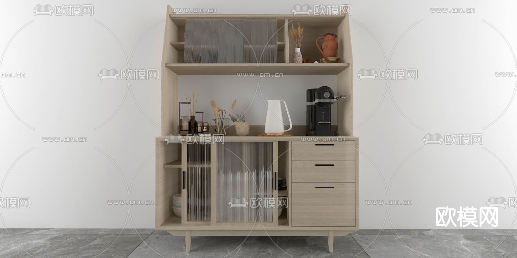 北欧实木餐边柜免费3d模型下载