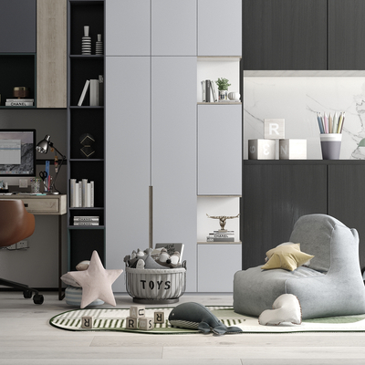  现代儿童书桌椅su模型 