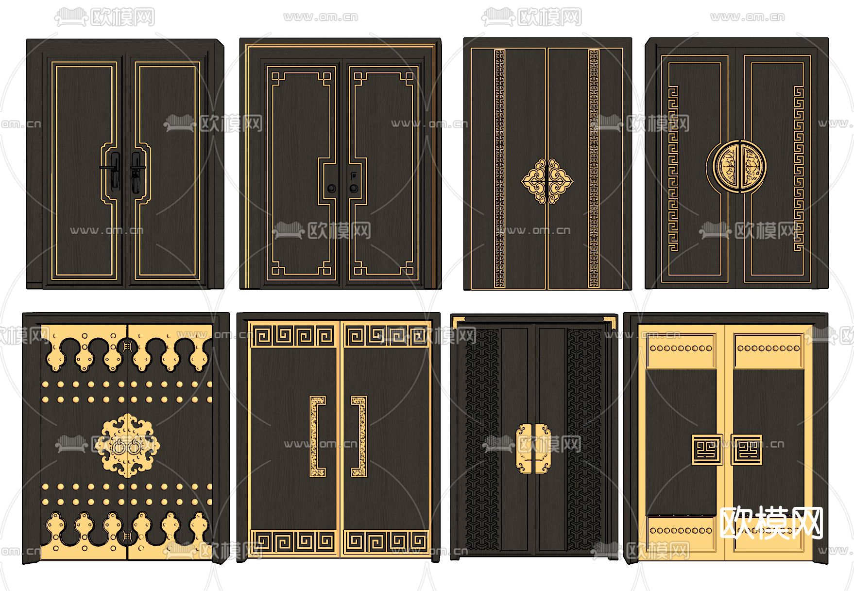新中式轻奢双开门su模型下载（渲染图2）