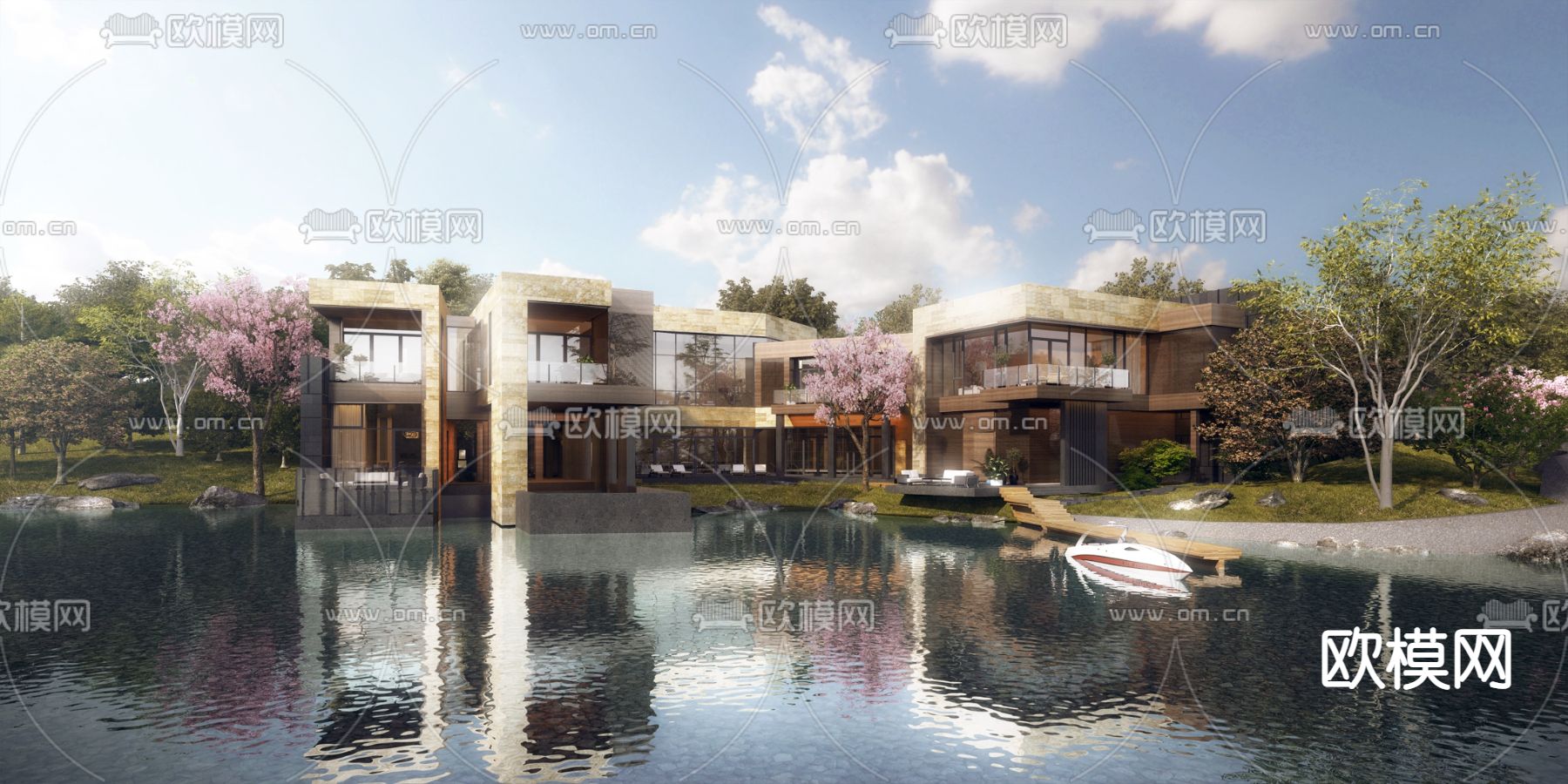 现代海边别墅外观3d模型下载