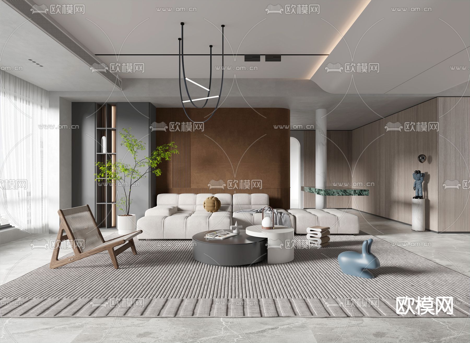 现代布艺组合沙发3d模型下载（渲染图1）