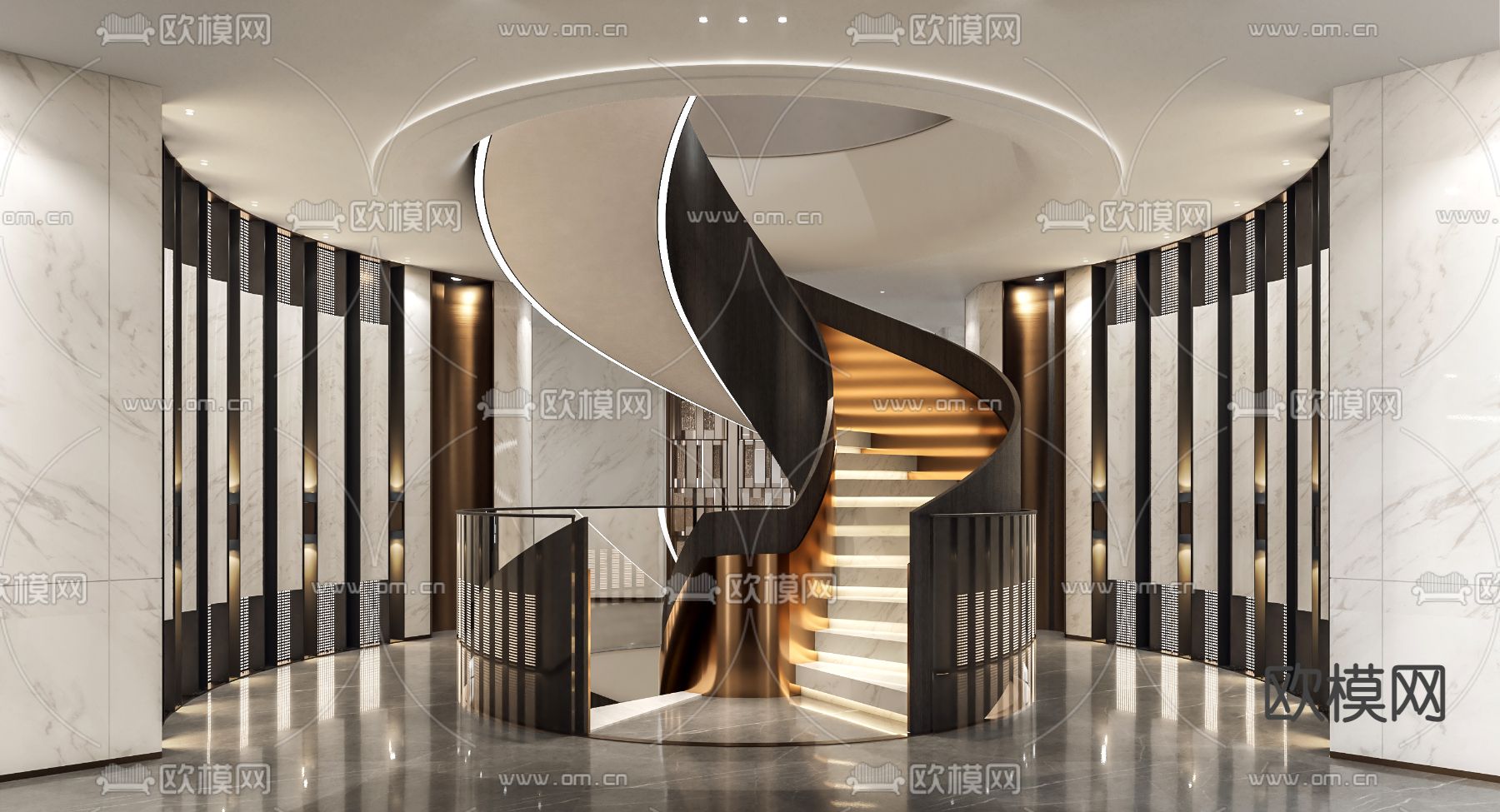 现代轻奢旋转楼梯3d模型下载（渲染图1）