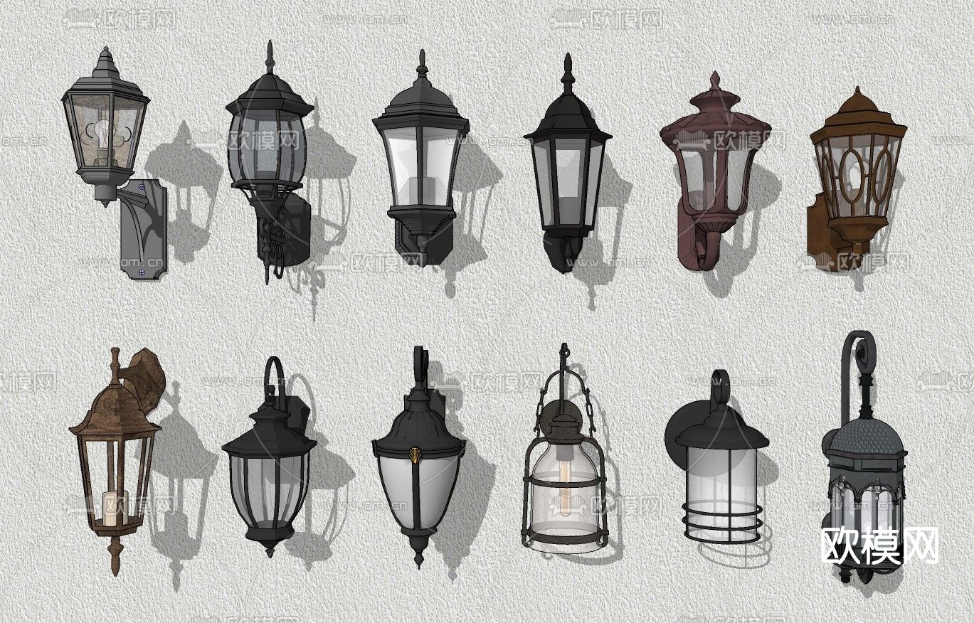 欧式户外壁灯su模型下载（渲染图1）