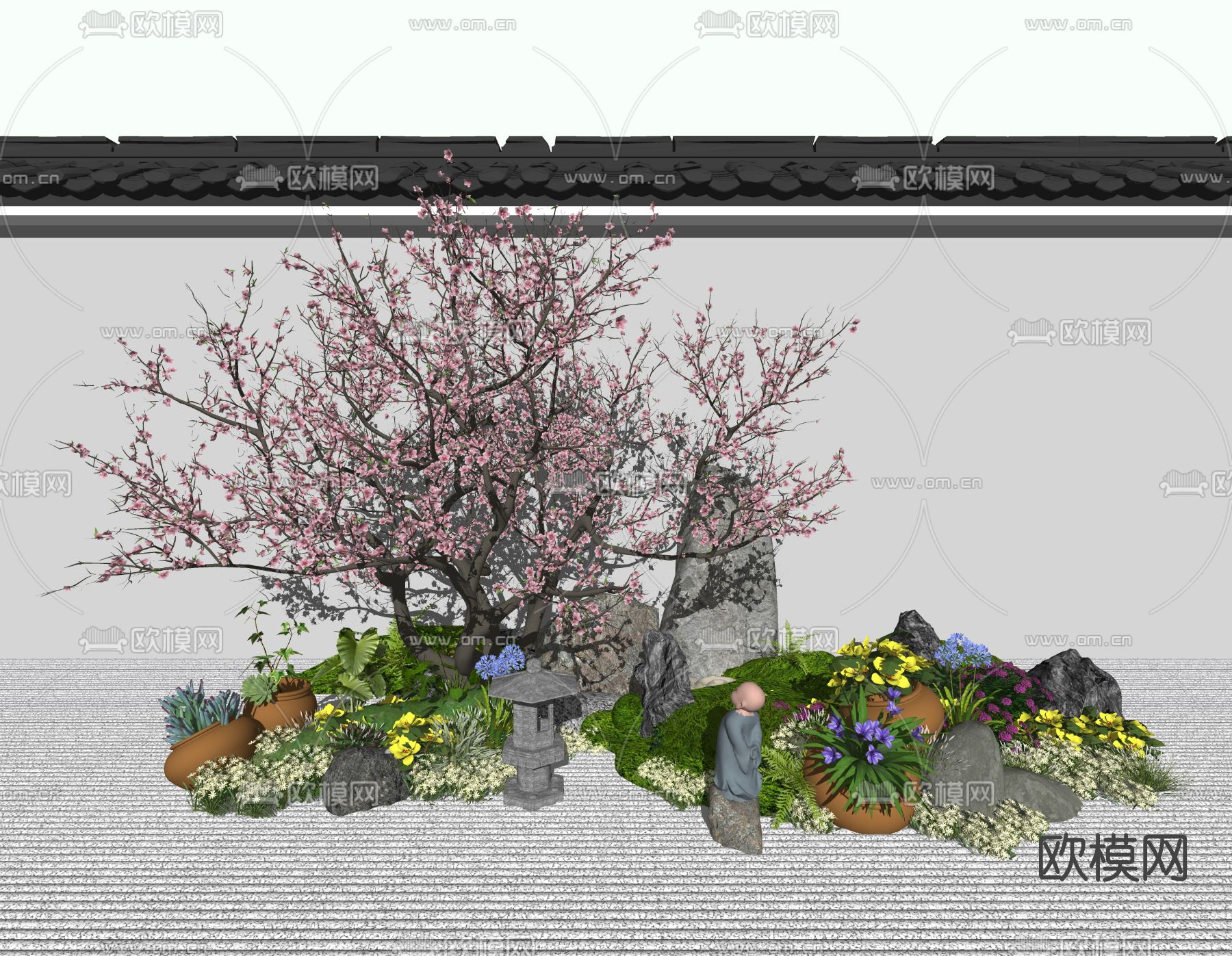 新中式禅意景观小品su模型下载