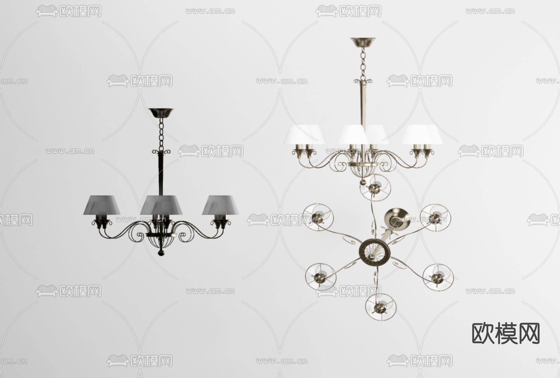 欧式多头吊灯免费3d模型下载