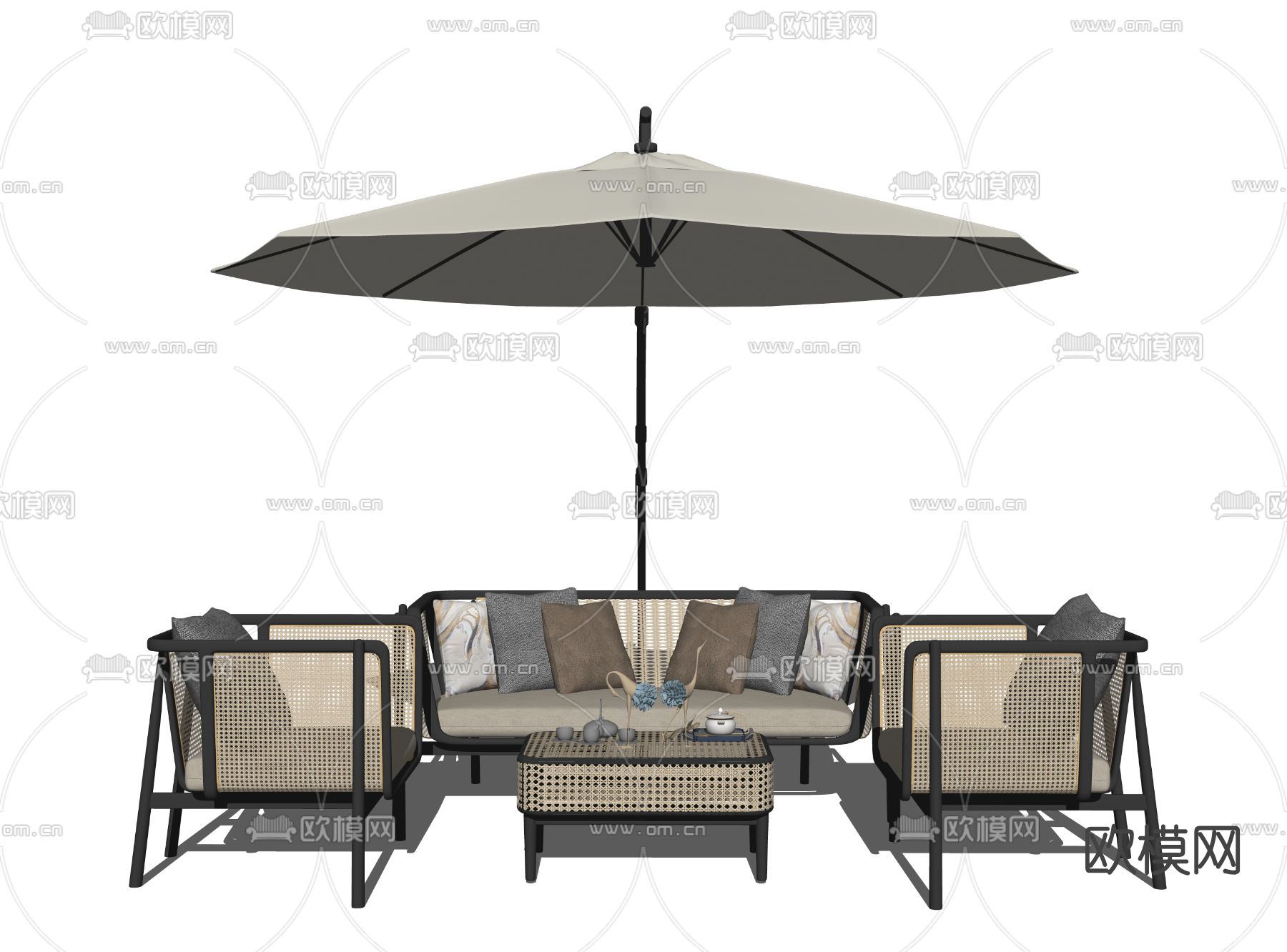 新中式户外沙发组合su模型下载