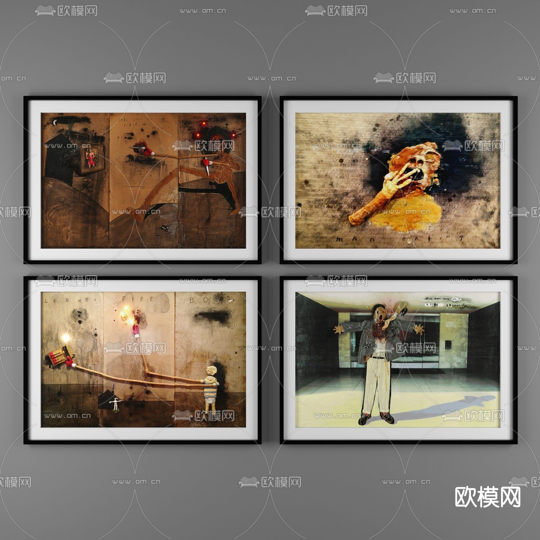 现代诡异装饰挂画免费3d模型下载