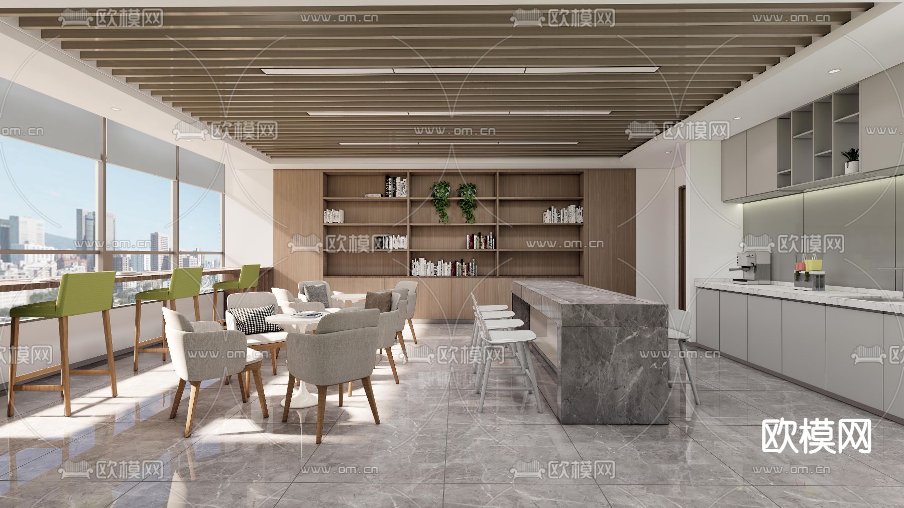 现代办公休息区su模型下载（渲染图1）
