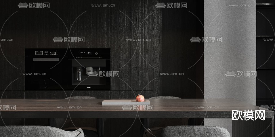 现代高级灰客餐厅3d模型下载(渲染图7)