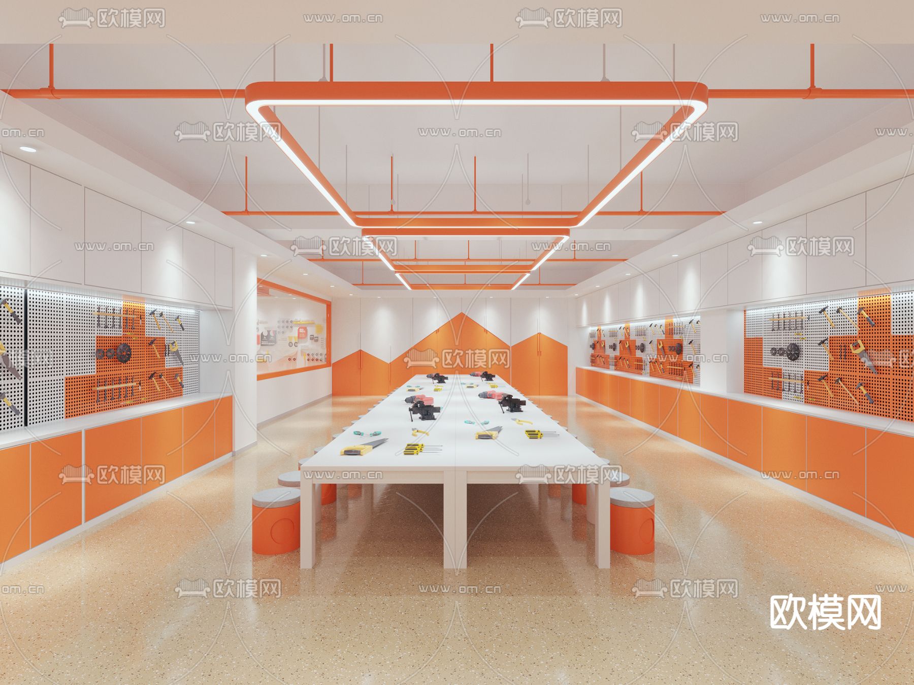 现代儿童木艺手工学校3d模型下载（渲染图2）