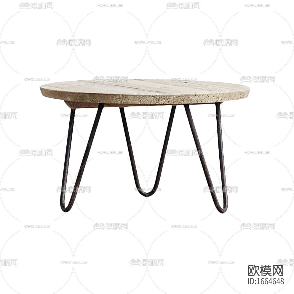 北欧复古做旧实木铁艺圆形茶几下载