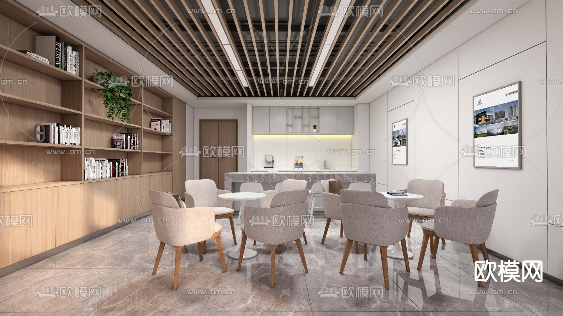 现代办公休息区su模型下载（渲染图2）