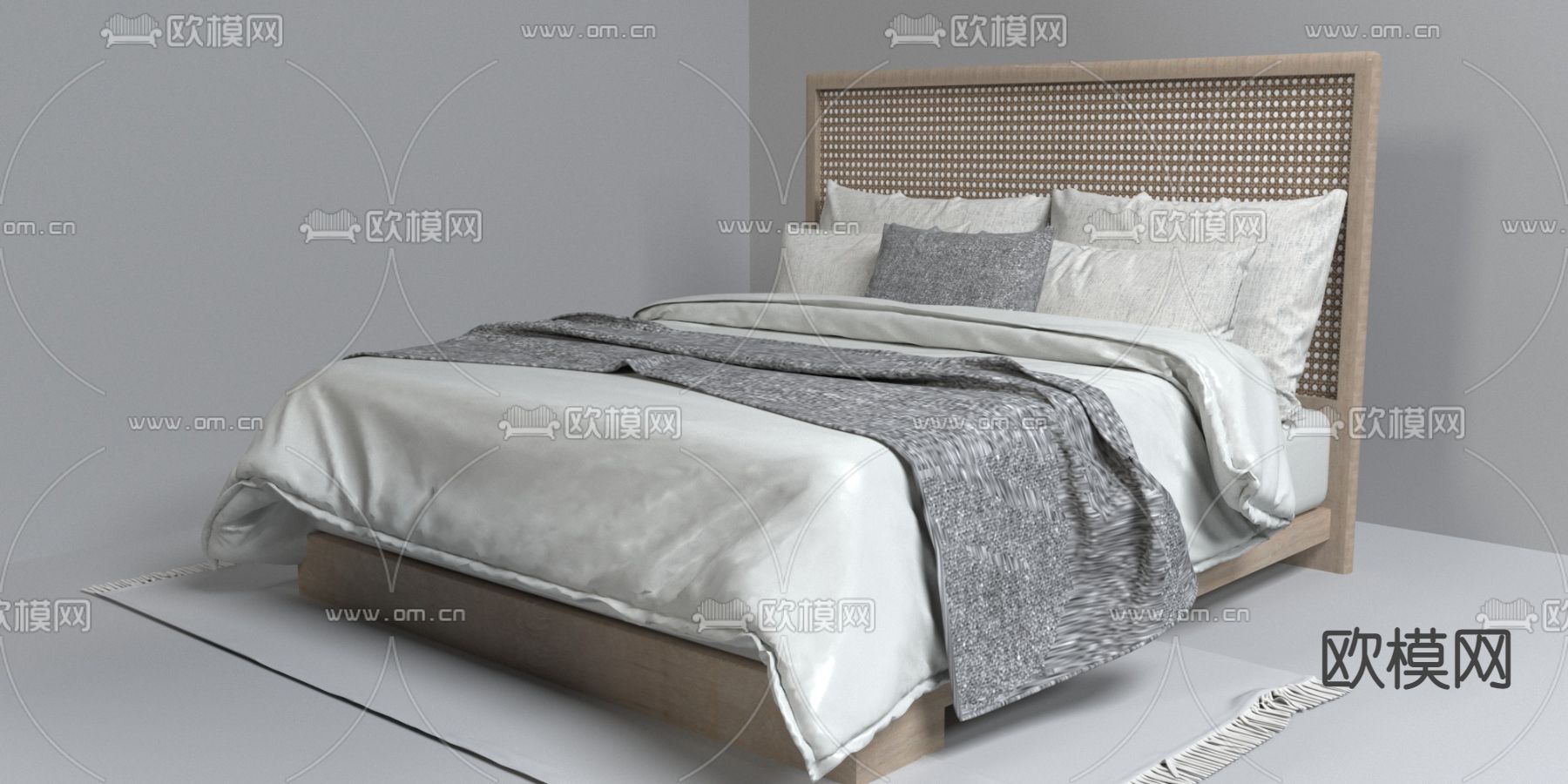 现代藤编双人床免费3d模型下载