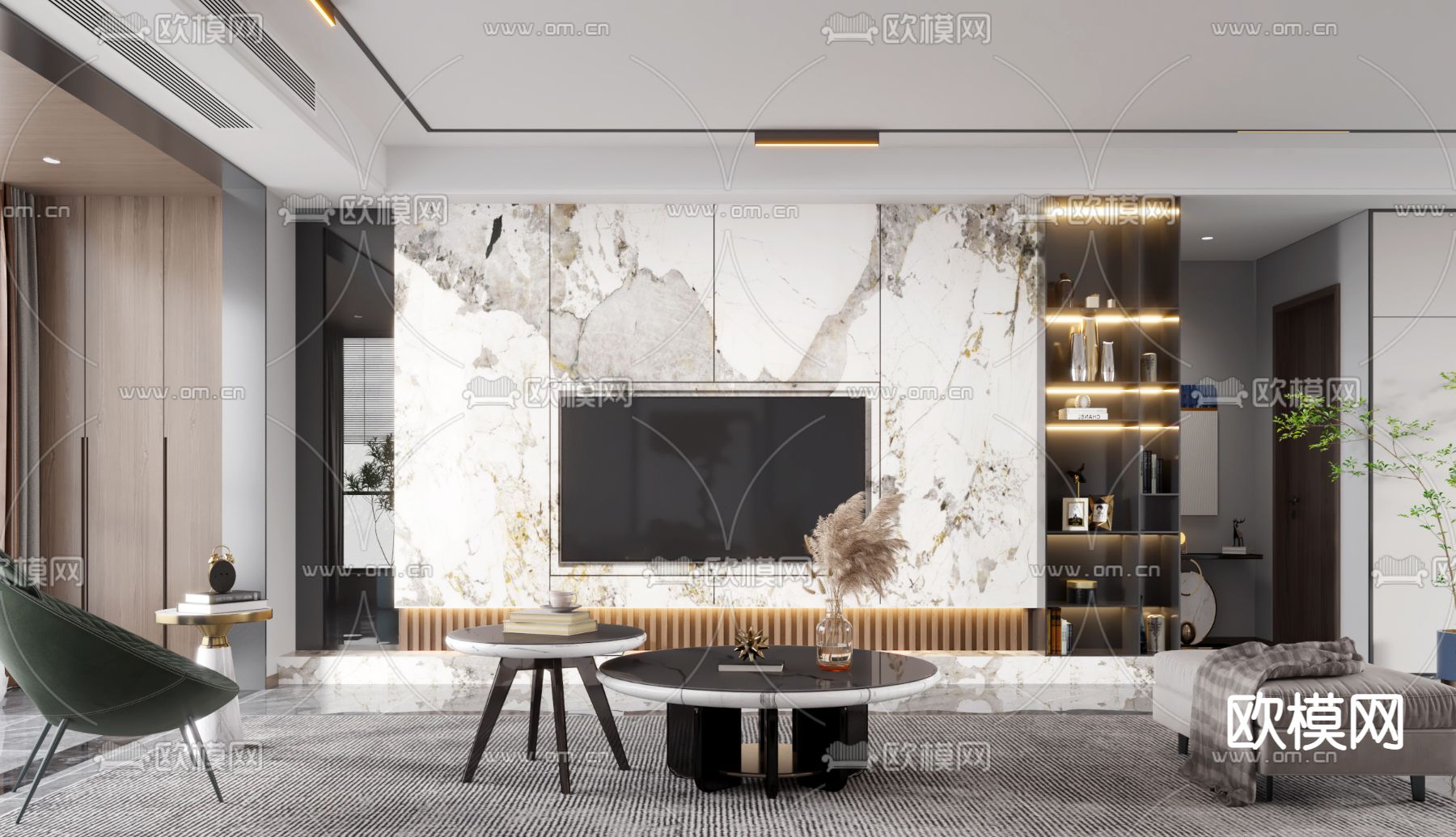 现代客厅餐厅3d模型