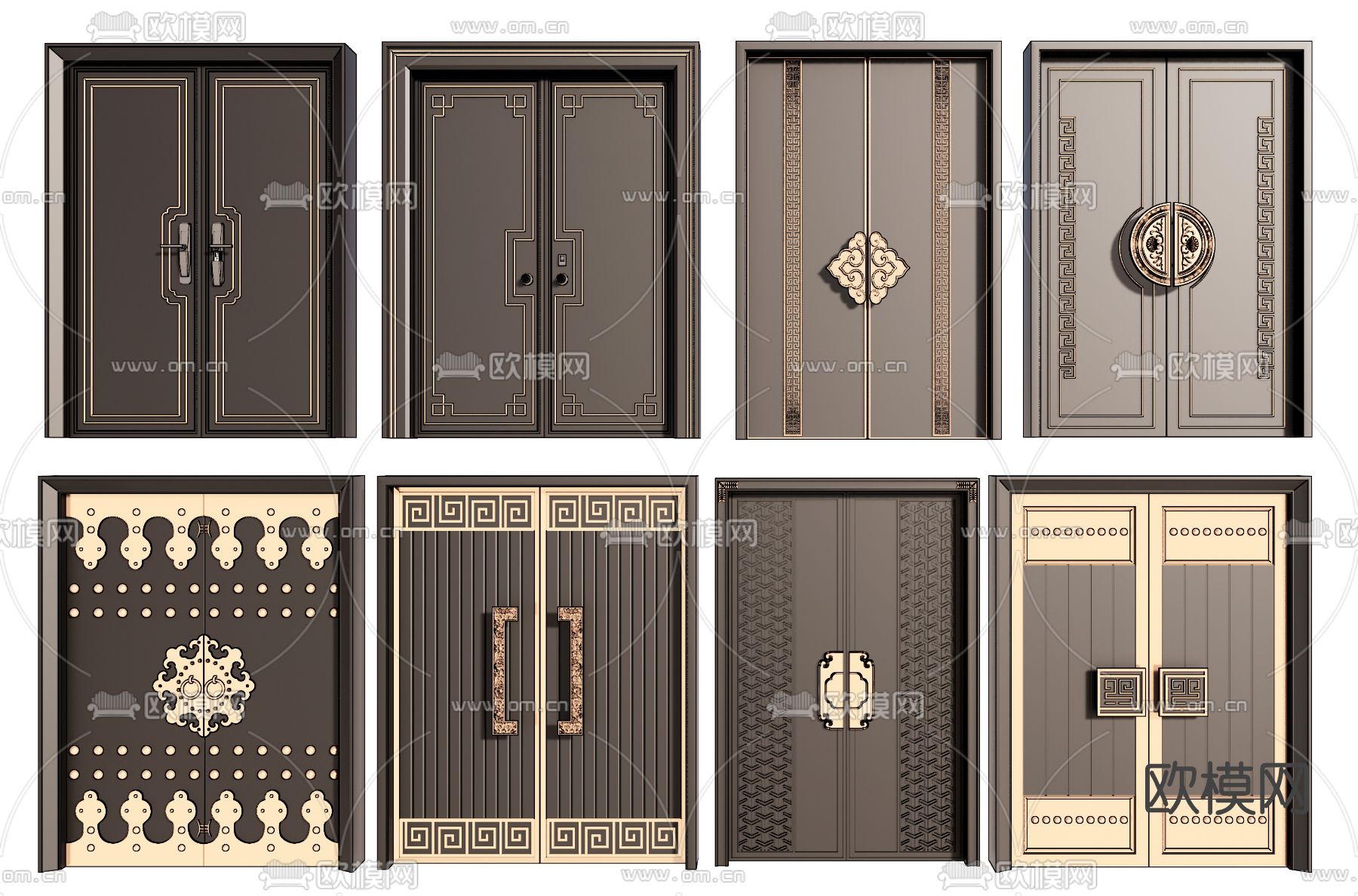 新中式轻奢双开门su模型下载（渲染图1）