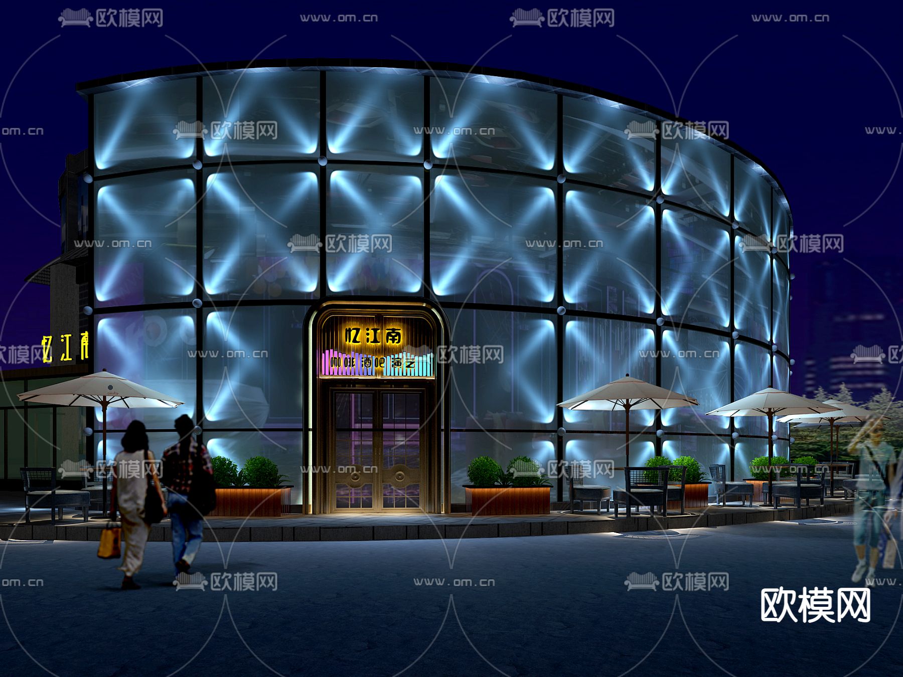 现代炫酷高端酒吧门头夜景免费3d模型下载