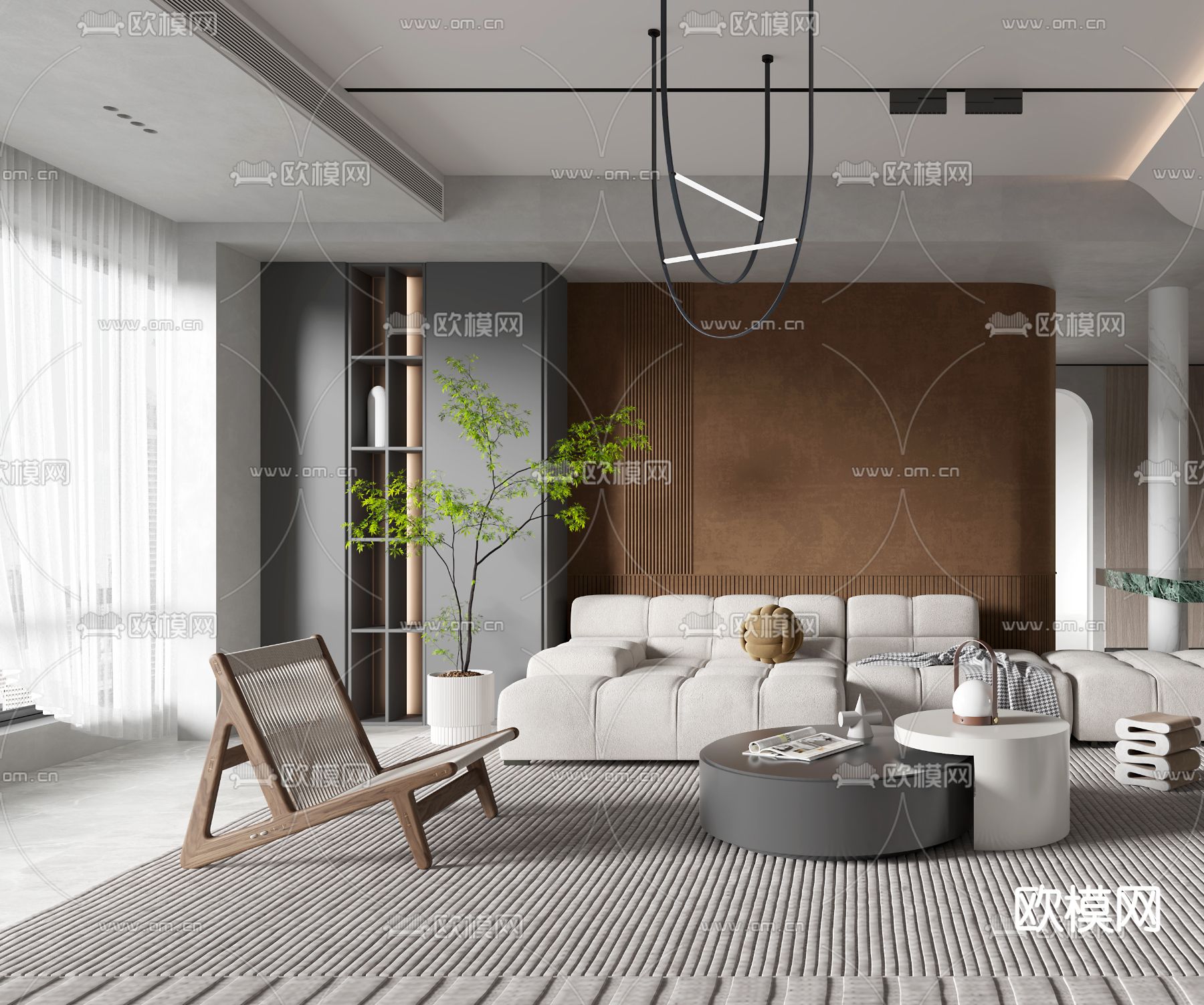 现代布艺组合沙发3d模型下载（渲染图2）