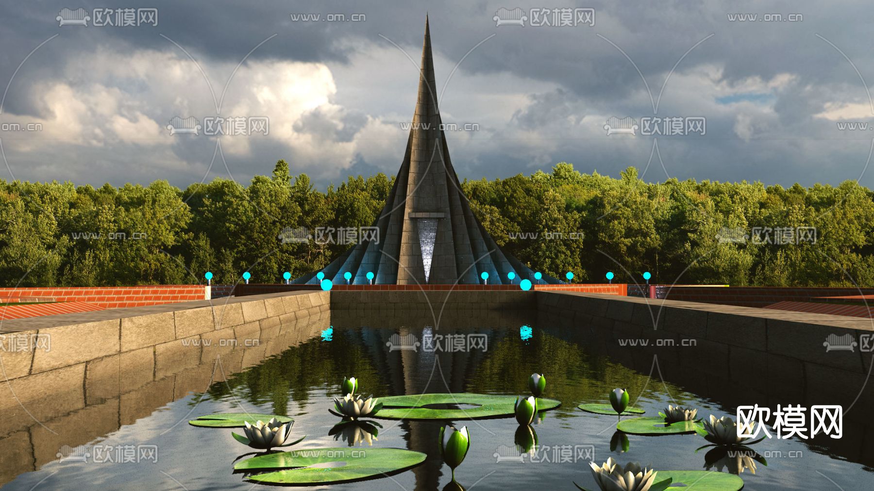 后现代池塘荷叶荷花小品免费3d模型下载