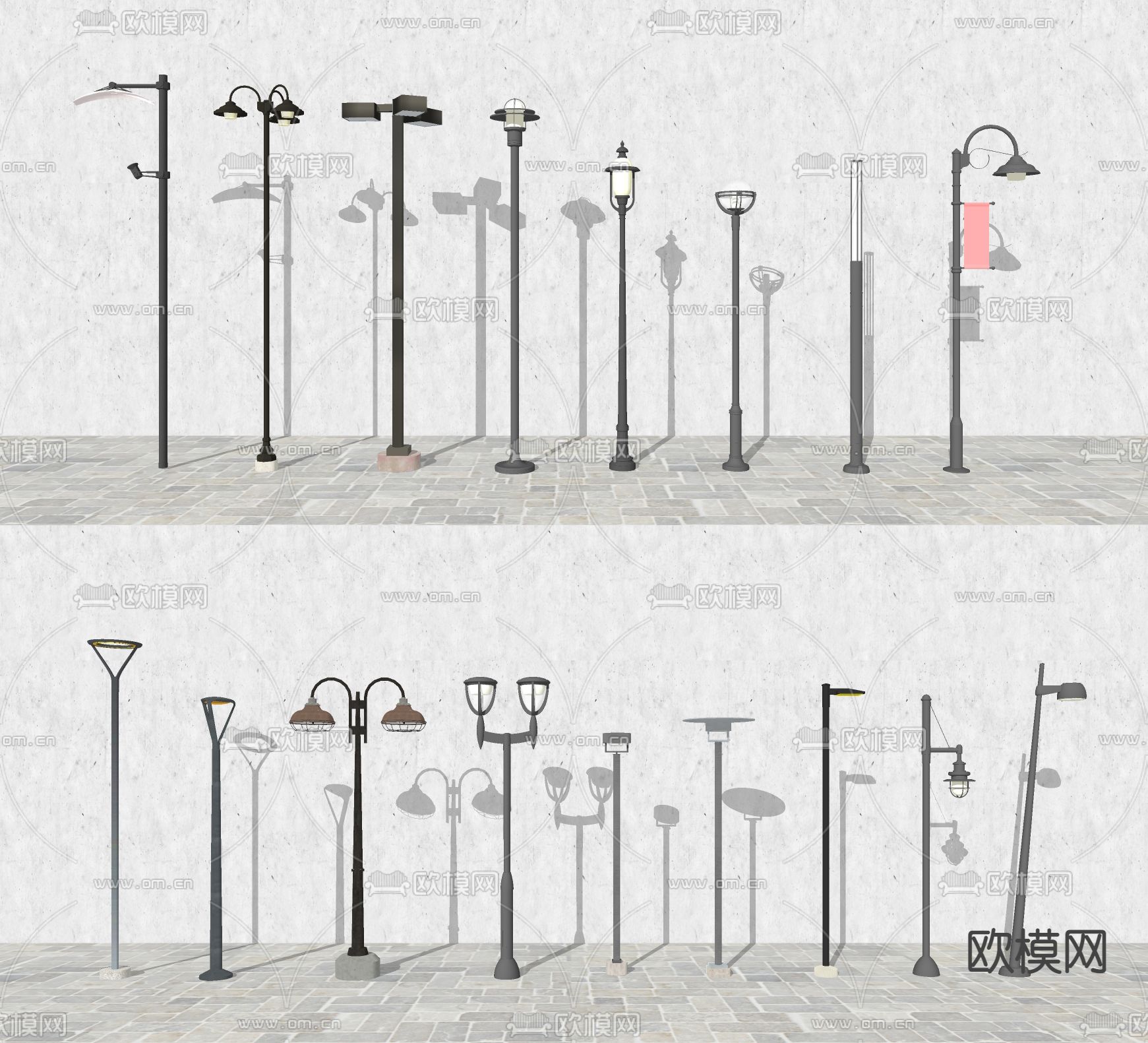 现代街灯广场灯su模型下载