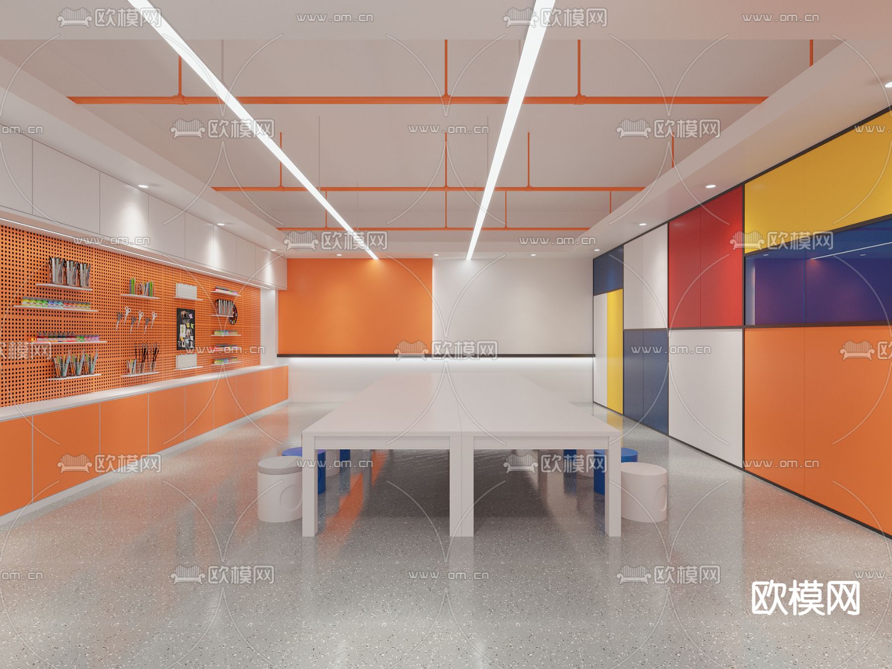 现代儿童木艺手工学校3d模型下载（渲染图3）