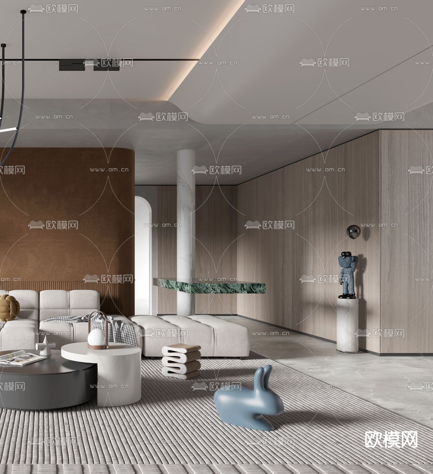 现代布艺组合沙发3d模型下载（渲染图3）