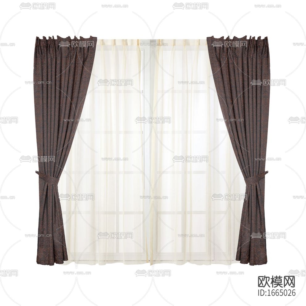 美式简约褐色布艺遮光窗帘下载