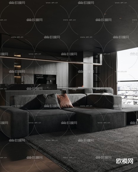 现代高级灰客餐厅3d模型下载(渲染图4)