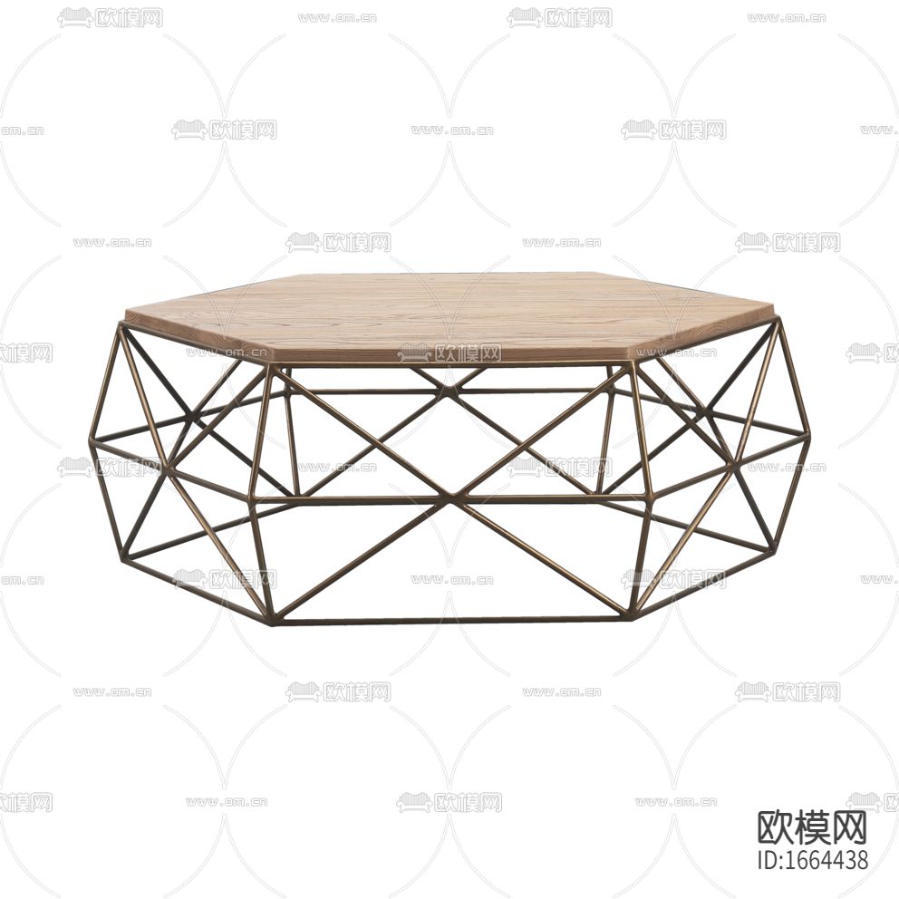 美式简约复古创意不锈钢实木六边形茶几