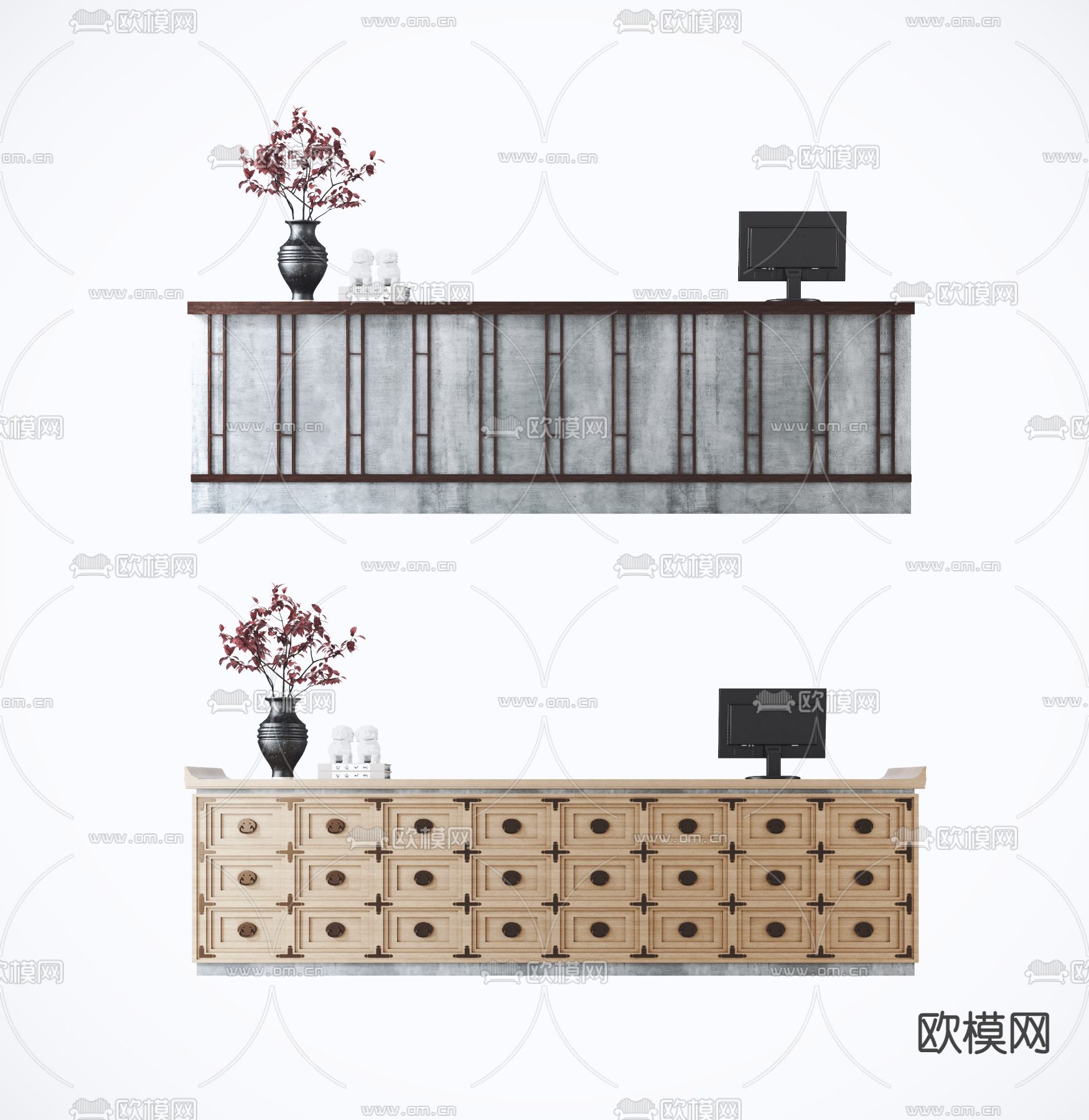 新中式前台接待台3d模型