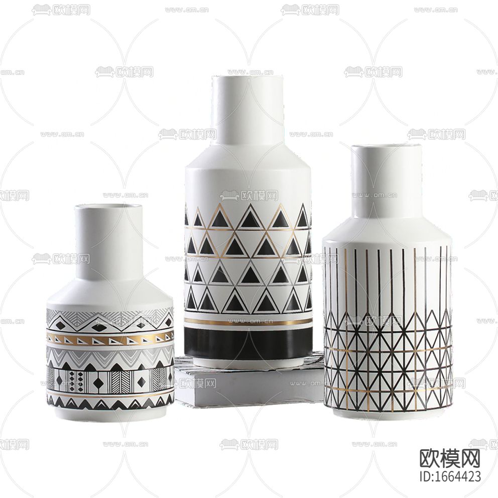 现代轻奢几何印花陶瓷胡花瓶