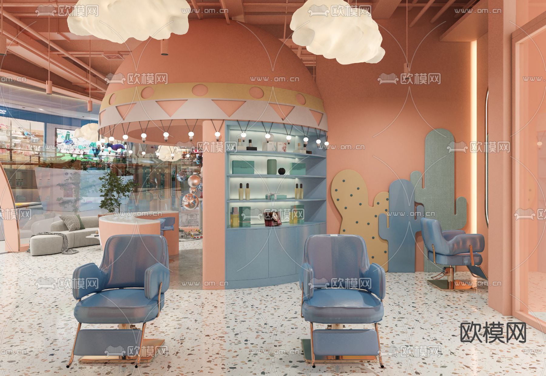 现代轻奢美发店3d模型