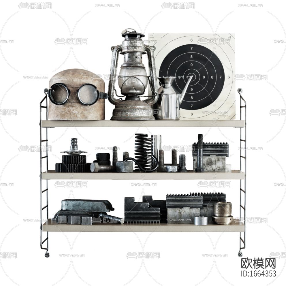 工业风创意不锈钢实木置物架金属摆件下载