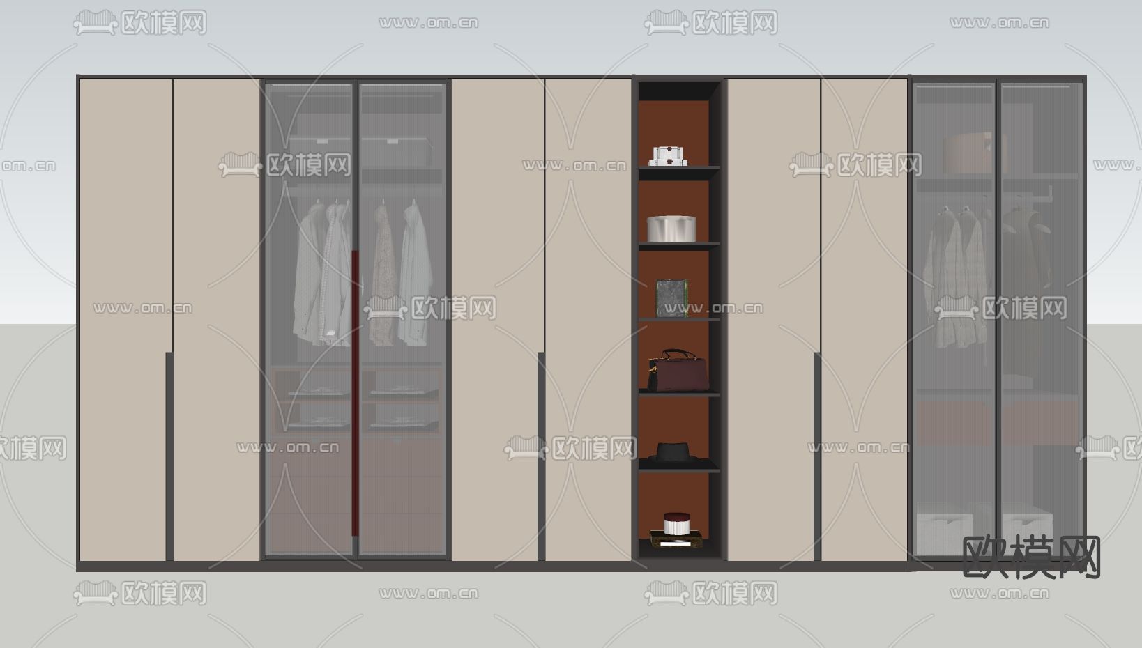 现代多功能衣柜su模型下载（渲染图2）