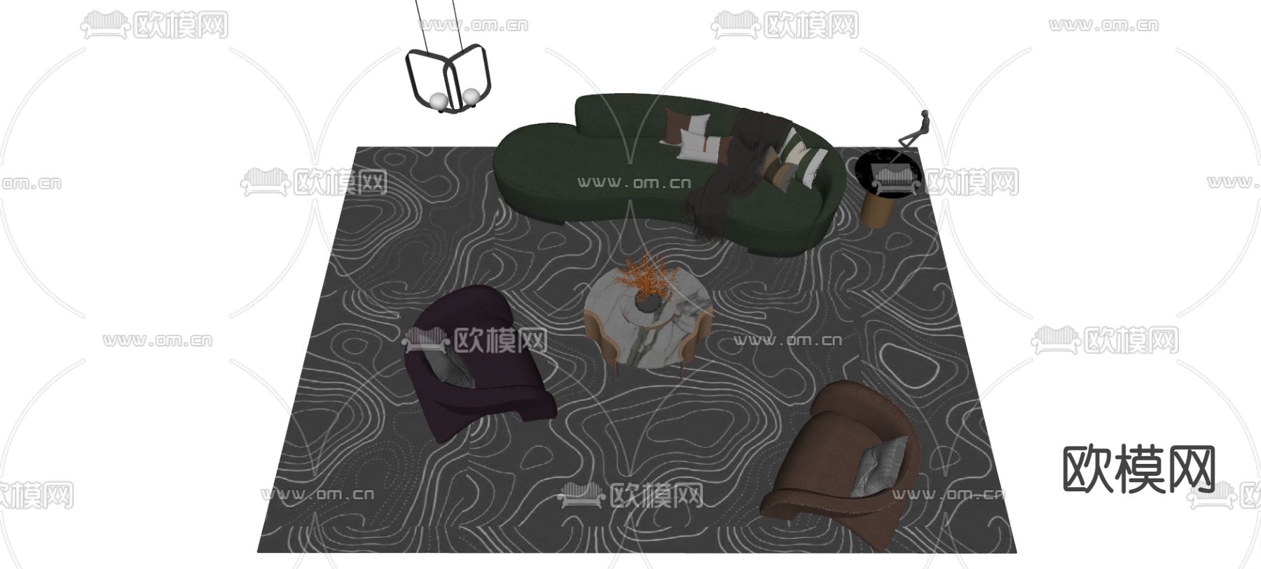 现代布艺多人沙发su模型下载（渲染图2）