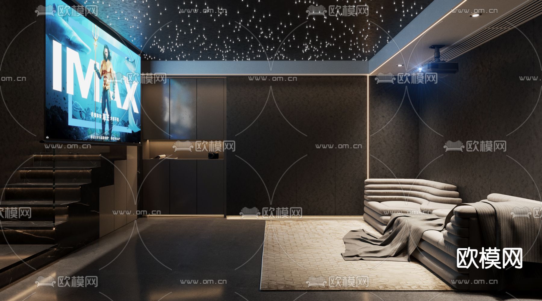 现代轻奢跃式客厅餐厅3d模型