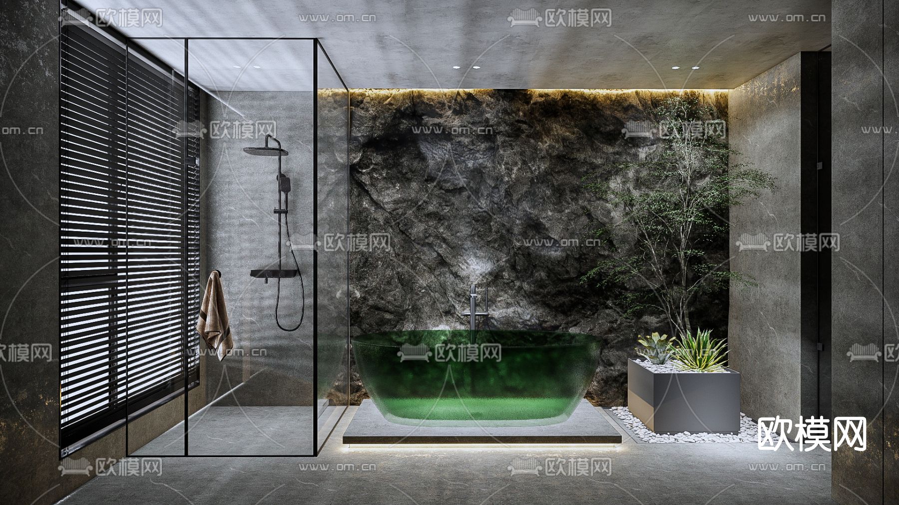 侘寂风卫生间浴室su模型下载（渲染图1）