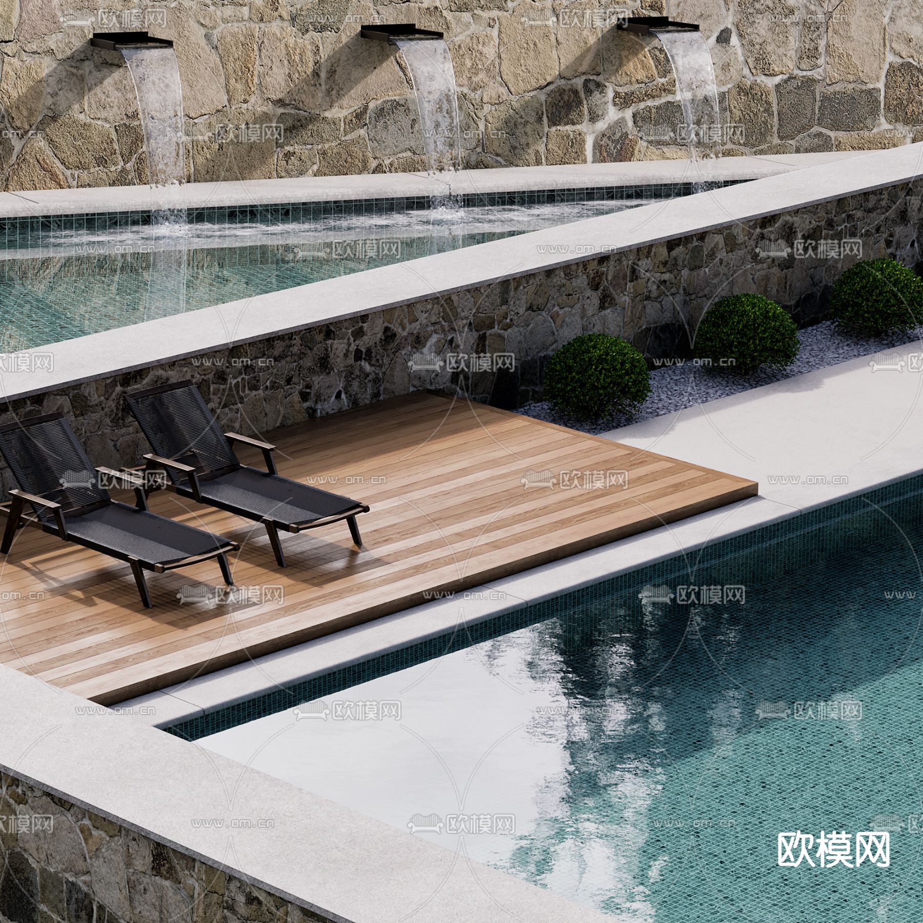 现代露天游泳池3d模型