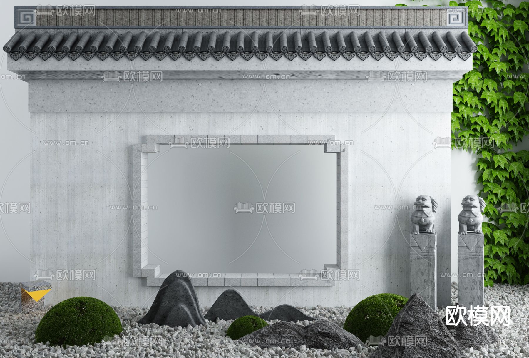 新中式牌坊景观小品3d模型下载