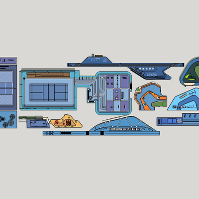  现代球场运动场su模型 