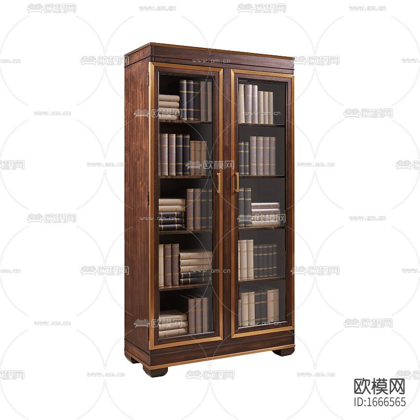美式复古实木玻璃书柜下载