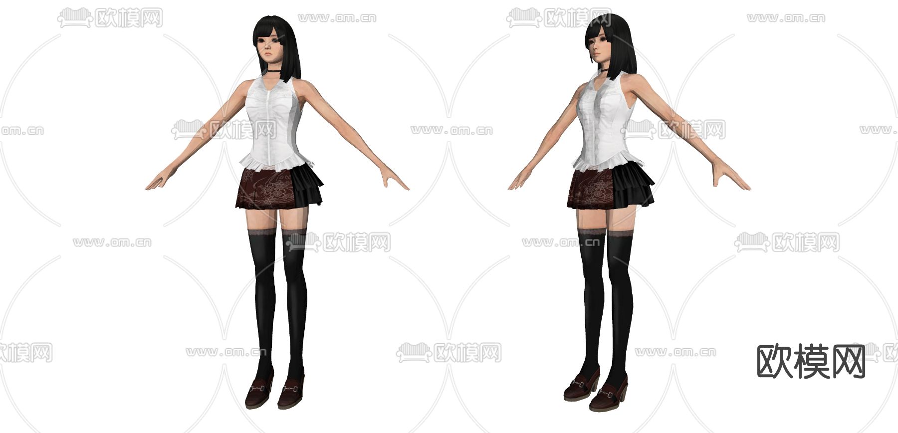 现代短裙白衣少女su模型下载（渲染图2）