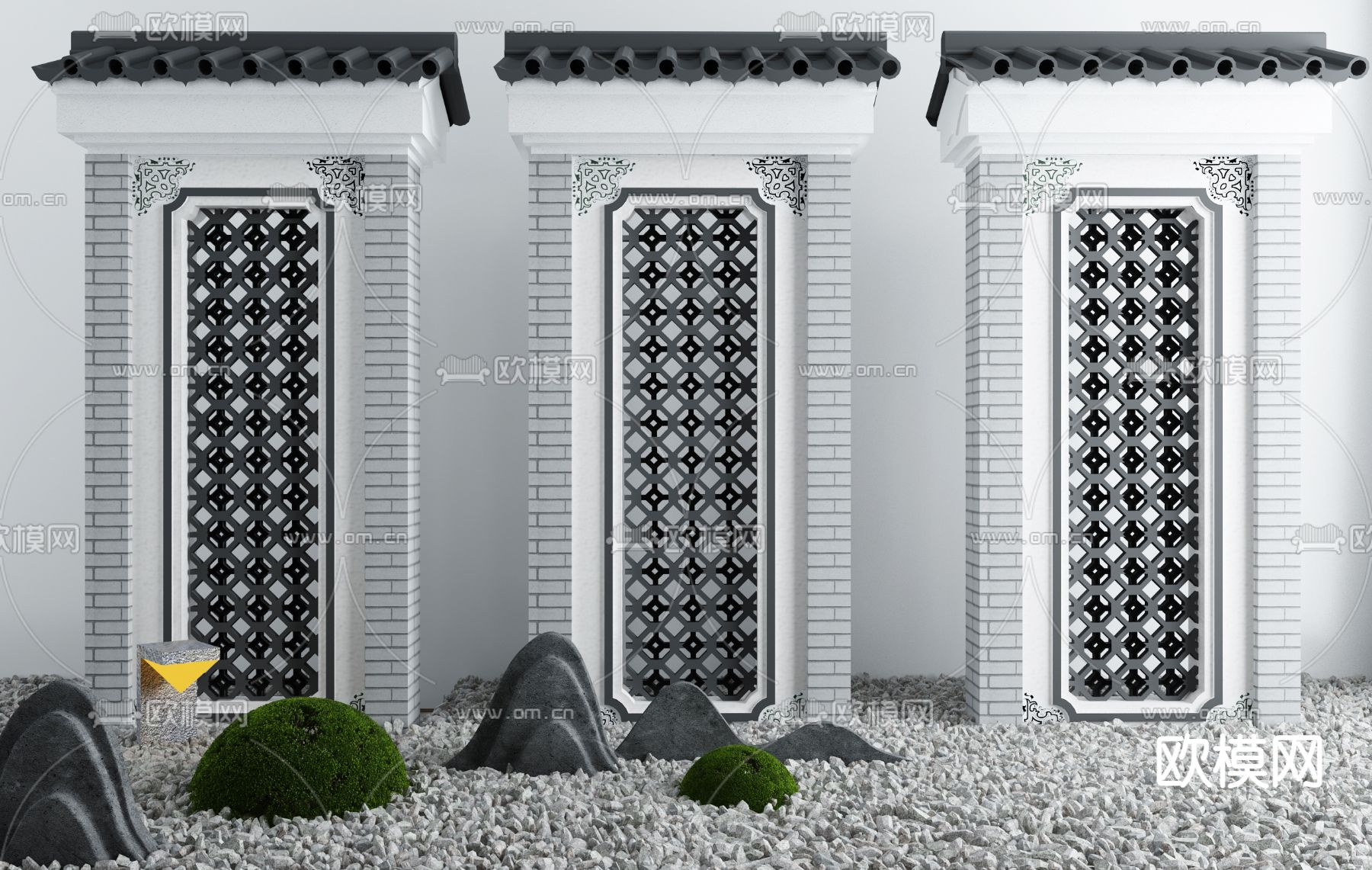 新中式牌坊景观小品3d模型下载