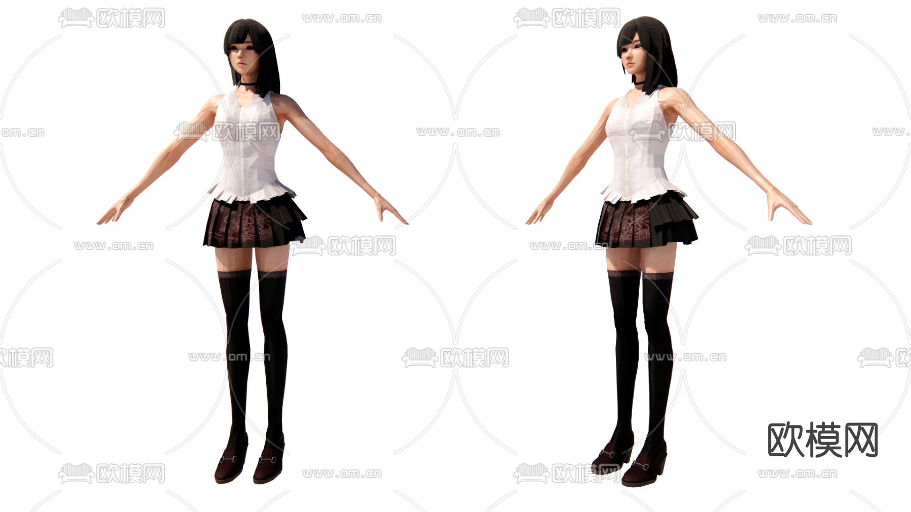 现代短裙白衣少女su模型下载（渲染图1）