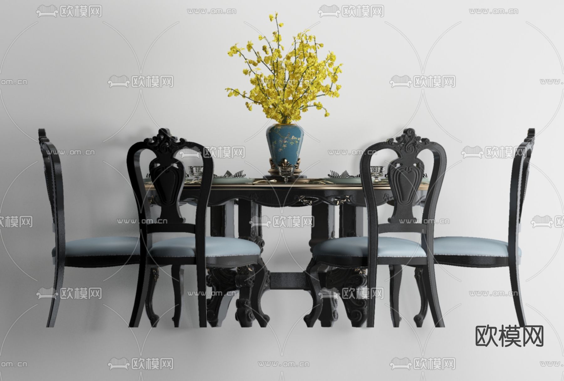 欧式古典餐桌椅免费3d模型