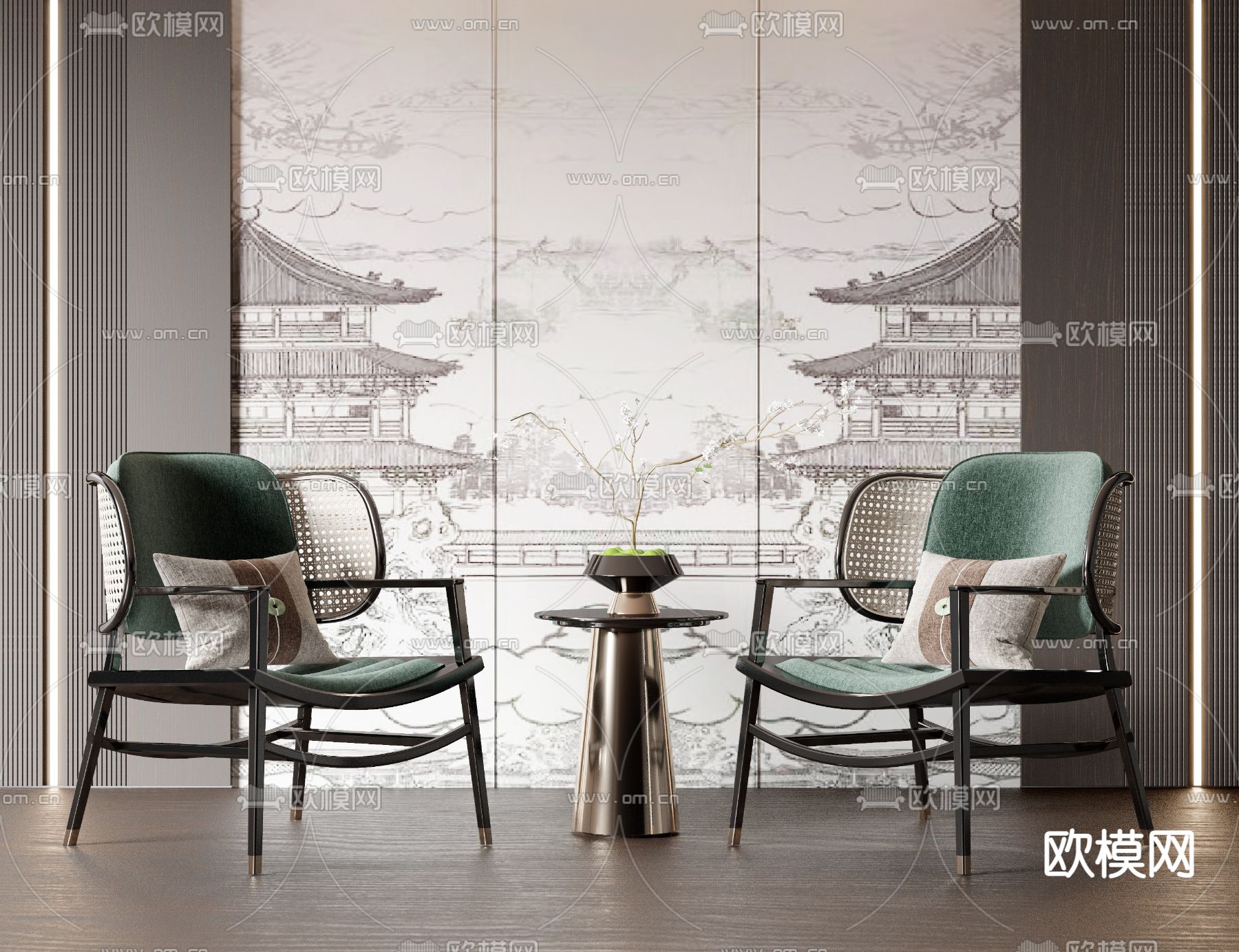 新中式布艺休闲椅3d模型
