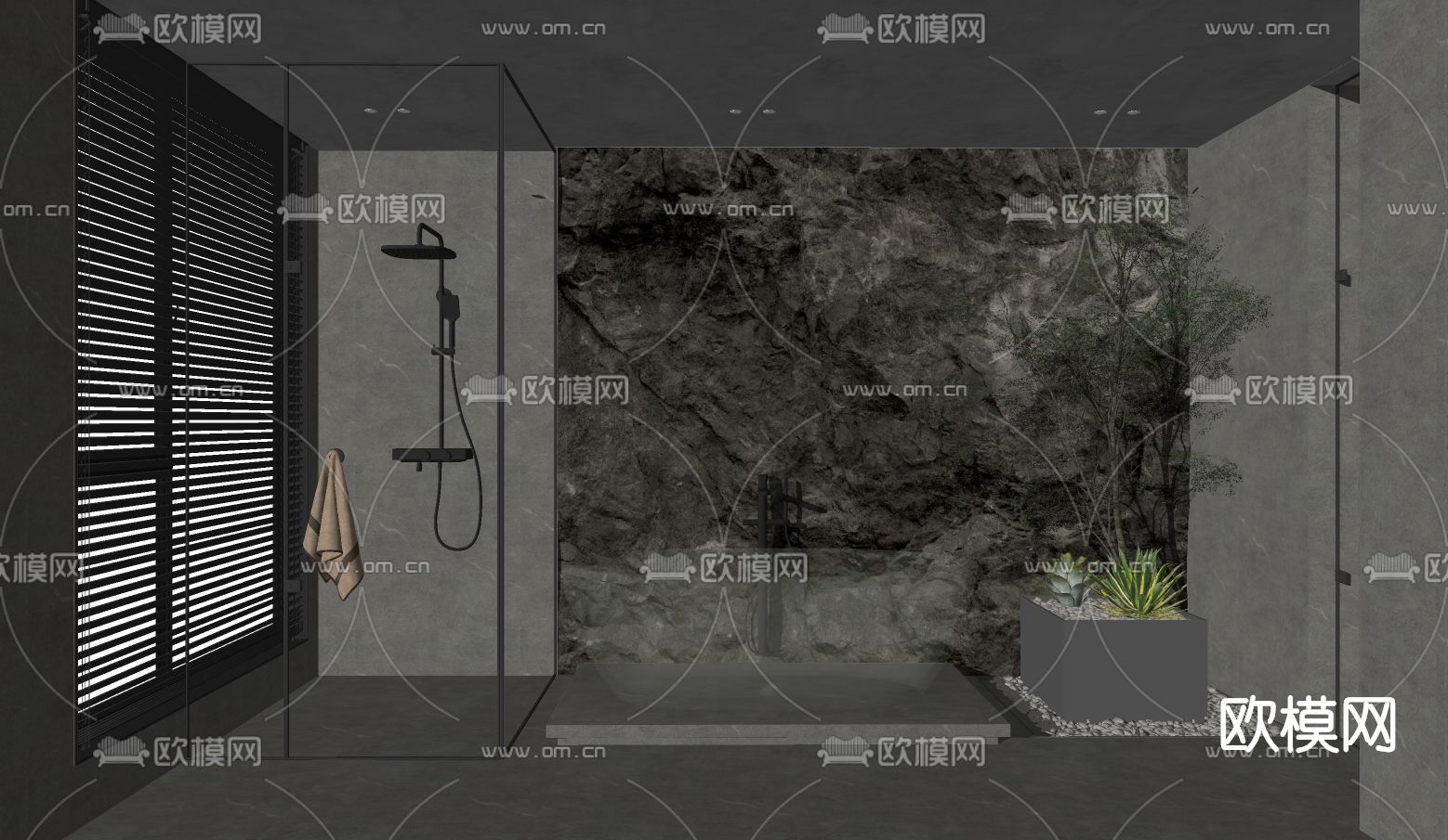 侘寂风卫生间浴室su模型下载（渲染图2）