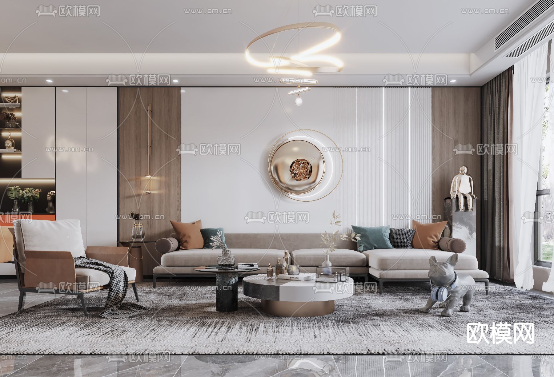 现代轻奢客餐厅3d模型下载（渲染图2）