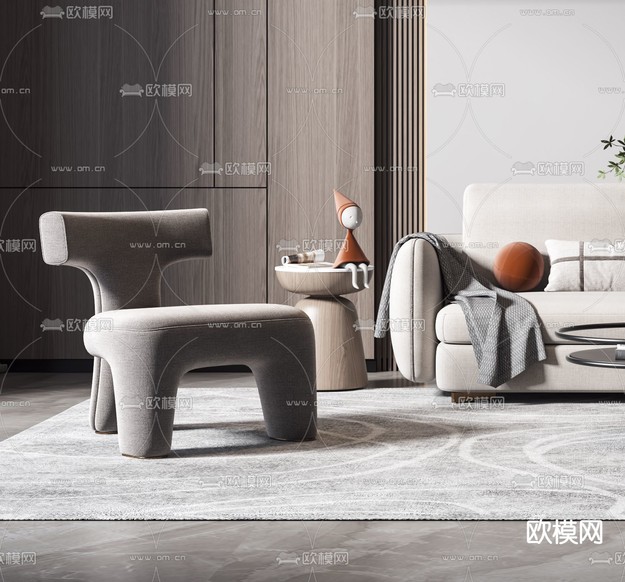 现代布艺多人沙发组合3d模型下载(渲染图2)