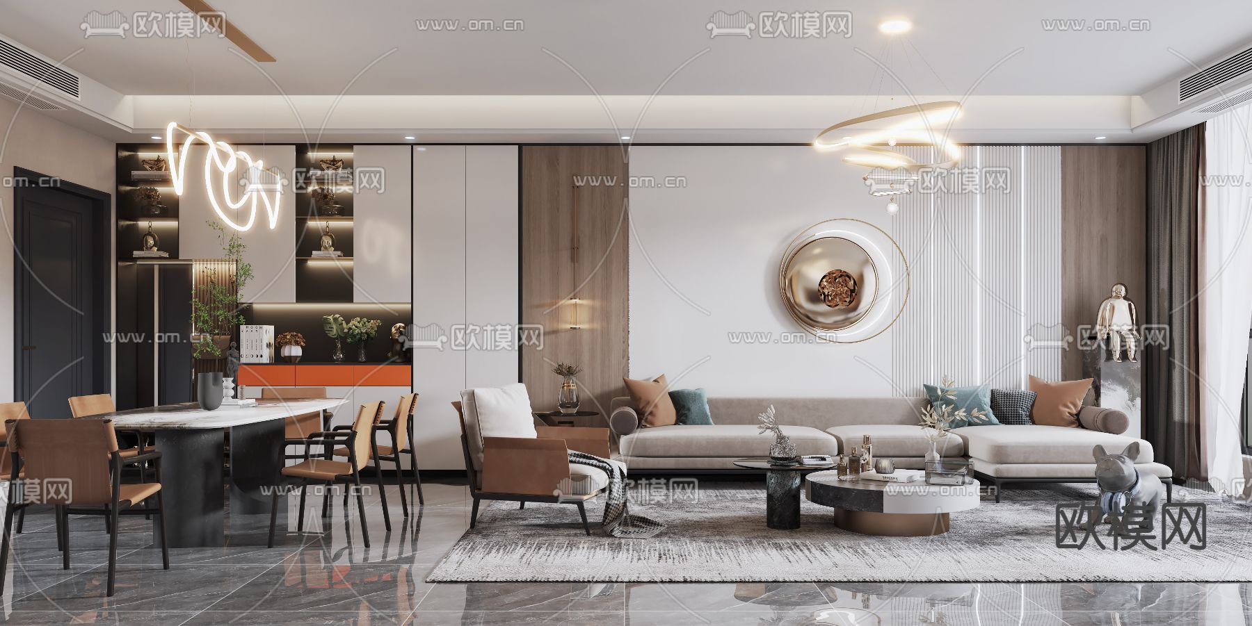 现代轻奢客餐厅3d模型下载（渲染图1）