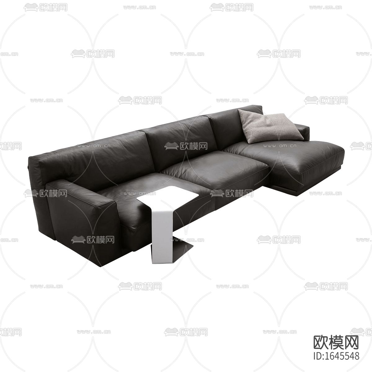 现代轻奢黑色皮革转角多人沙发